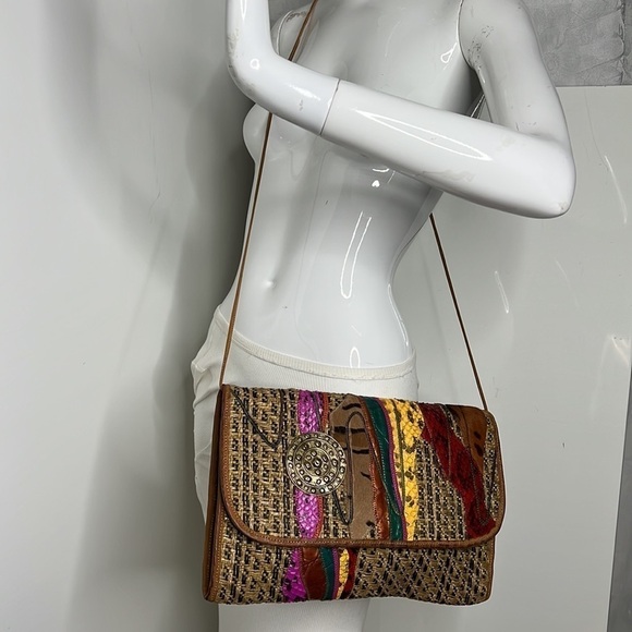 Carlos Falchi Woven Leather and Hemp and Exotic Patchwork of Skins Clutch Bag - Picture 2 of 16